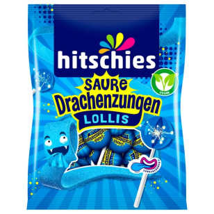 Hitschies Saure Drachenzungen Lollis Blau 128g – VE = 12 STK