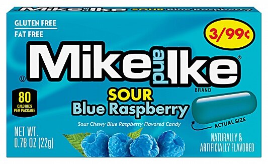 Mike and Ike Sour Blue Raspberry Mini Box 22g – VE = 24 STK
